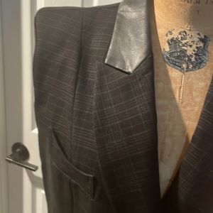 Patrizia Luca long vest plaid / faux leather trim sz L